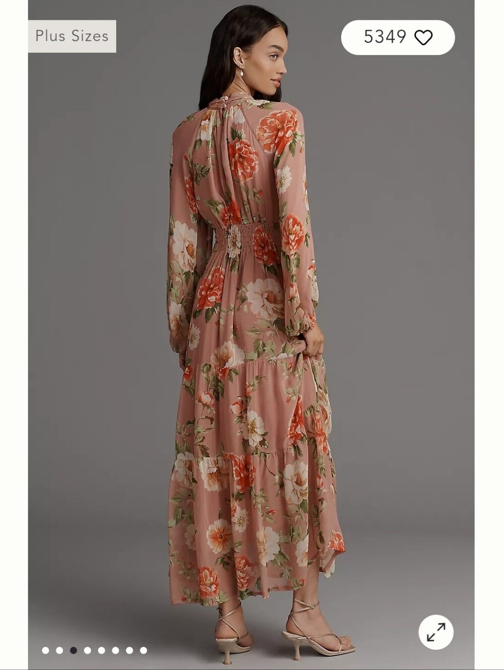 Antropologie Somerset Floral Pink  Long-Sleeve Mock-Neck Chiffon Maxi Dress XL - Picture 3 of 9